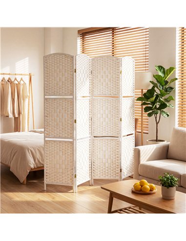 HOMCOM Freestanding Privacy Screen, 4 Panel Folding Room Divider for Living Room, Bedroom and Office, 160 x 170cm, White