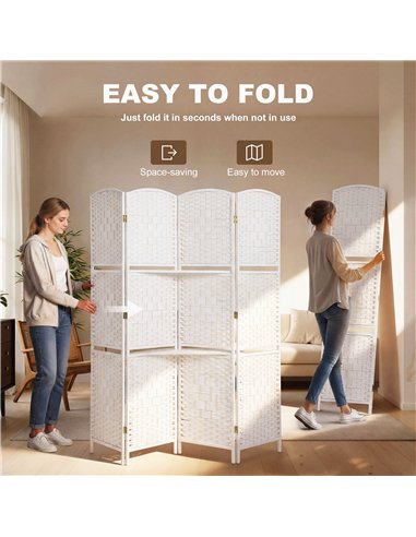 HOMCOM Freestanding Privacy Screen, 4 Panel Folding Room Divider for Living Room, Bedroom and Office, 160 x 170cm, White
