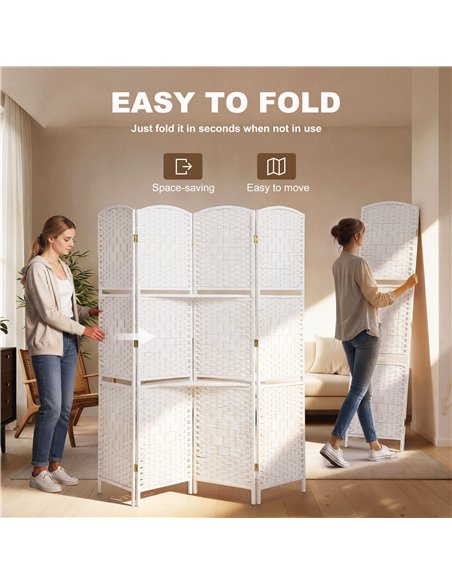 HOMCOM Freestanding Privacy Screen, 4 Panel Folding Room Divider for Living Room, Bedroom and Office, 160 x 170cm, White - pic 211888 | FastDaddyshop
