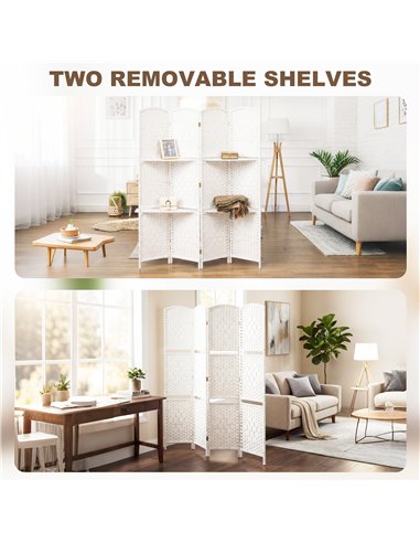 HOMCOM Freestanding Privacy Screen, 4 Panel Folding Room Divider for Living Room, Bedroom and Office, 160 x 170cm, White