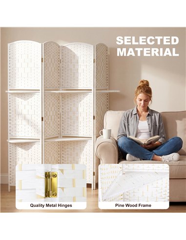 HOMCOM Freestanding Privacy Screen, 4 Panel Folding Room Divider for Living Room, Bedroom and Office, 160 x 170cm, White