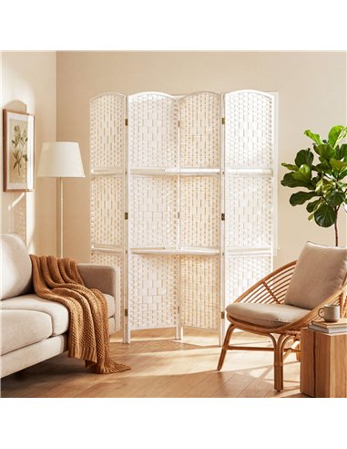 HOMCOM Freestanding Privacy Screen, 4 Panel Folding Room Divider for Living Room, Bedroom and Office, 160 x 170cm, White