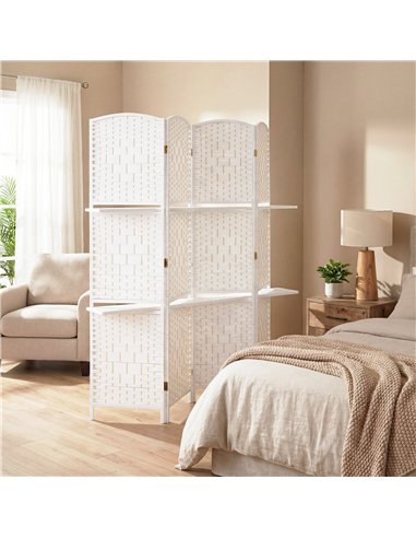 HOMCOM Freestanding Privacy Screen, 4 Panel Folding Room Divider for Living Room, Bedroom and Office, 160 x 170cm, White