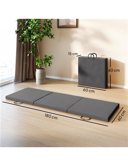 HOMCOM Gymnastics Mat, Tri-Fold Crash Exercise Pad, 6FT 2" Thick Foldable Workout Mat with Handles for Home Training, Grey - pic 211896 | FastDaddyshop