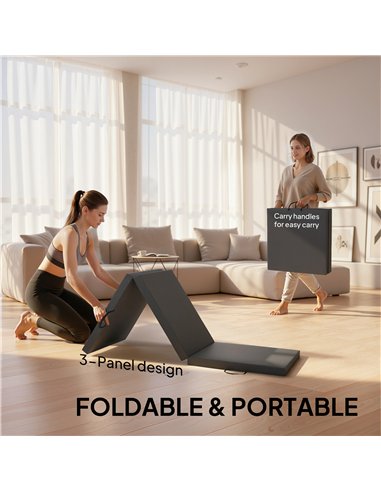 HOMCOM Gymnastics Mat, Tri-Fold Crash Exercise Pad, 6FT 2" Thick Foldable Workout Mat with Handles for Home Training, Grey