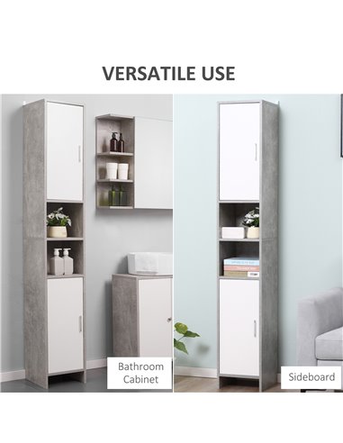 Kleankin Free-standing Tall Bathroom Storage Cabinet with 2 Cupboards, Grey