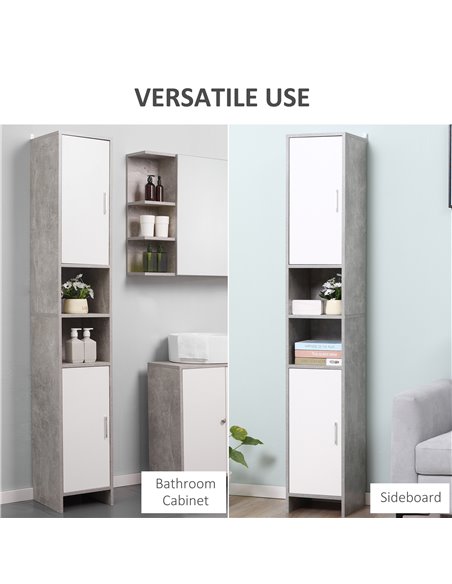 Kleankin Free-standing Tall Bathroom Storage Cabinet with 2 Cupboards, Grey - pic 21190 | FastDaddyshop