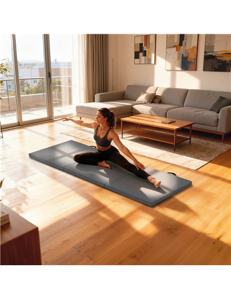 HOMCOM Gymnastics Mat, Tri-Fold Crash Exercise Pad, 6FT 2" Thick Foldable Workout Mat with Handles for Home Training, Grey - pic 211901 | FastDaddyshop