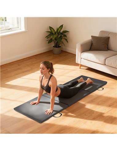 HOMCOM Gymnastics Mat, Tri-Fold Crash Exercise Pad, 6FT 2" Thick Foldable Workout Mat with Handles for Home Training, Grey