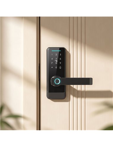 HOMCOM Smart Door Lock, 5-in-1 (Fingerprint/Passcode/Bluetooth APP/NFC Card/Key), Built-in Doorbell, Keyless Electronic Lock
