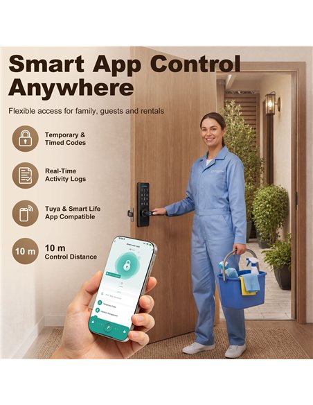 HOMCOM Smart Door Lock, 5-in-1 (Fingerprint/Passcode/Bluetooth APP/NFC Card/Key), Built-in Doorbell, Keyless Electronic Lock - pic 211907 | FastDaddyshop