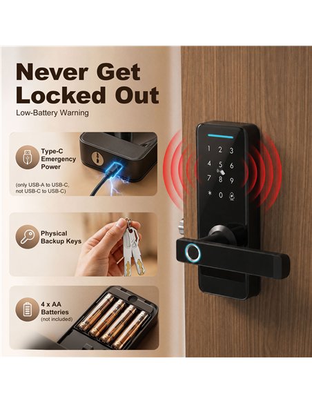 HOMCOM Smart Door Lock, 5-in-1 (Fingerprint/Passcode/Bluetooth APP/NFC Card/Key), Built-in Doorbell, Keyless Electronic Lock - pic 211908 | FastDaddyshop