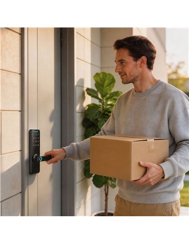HOMCOM Smart Door Lock, 5-in-1 (Fingerprint/Passcode/Bluetooth APP/NFC Card/Key), Built-in Doorbell, Keyless Electronic Lock