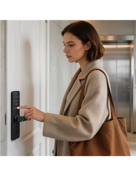 HOMCOM Smart Door Lock, 5-in-1 (Fingerprint/Passcode/Bluetooth APP/NFC Card/Key), Built-in Doorbell, Keyless Electronic Lock - pic 211911 | FastDaddyshop