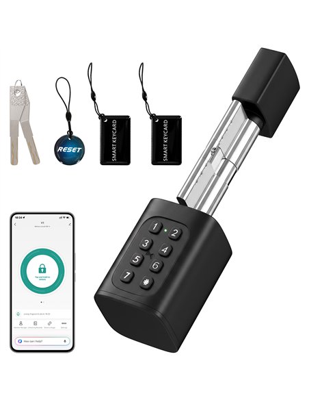 HOMCOM Smart Door Cylinder, 5-in-1 (Fingerprint Biometrics/Passcode/APP/NFC Card/Key), Shared Access, Bluetooth Cylinder - pic 211912 | FastDaddyshop