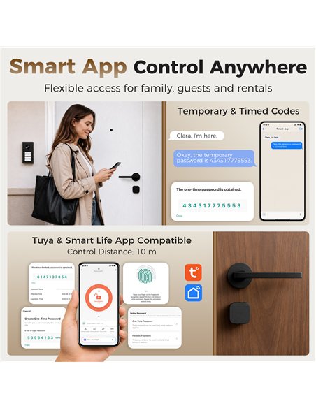 HOMCOM Smart Door Cylinder, 5-in-1 (Fingerprint Biometrics/Passcode/APP/NFC Card/Key), Shared Access, Bluetooth Cylinder - pic 211916 | FastDaddyshop