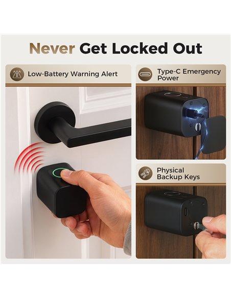 HOMCOM Smart Door Cylinder, 5-in-1 (Fingerprint Biometrics/Passcode/APP/NFC Card/Key), Shared Access, Bluetooth Cylinder - pic 211917 | FastDaddyshop