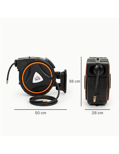 HOMCOM Auto Rewind Hose Reel, Retractable Air Hose Reel 20 m and 2 m, 150 Bar with 1/4" BSPT Connector, Black