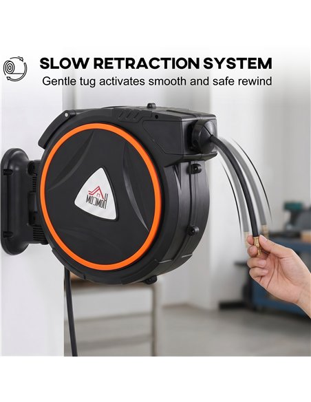 HOMCOM Auto Rewind Hose Reel, Retractable Air Hose Reel 20 m and 2 m, 150 Bar with 1/4" BSPT Connector, Black - pic 211925 | FastDaddyshop