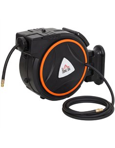 HOMCOM Auto Rewind Hose Reel, Retractable Air Hose Reel 15 m and 1.5 m, 150 Bar with 1/4" BSPT Connector, Black