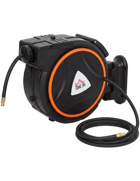 HOMCOM Auto Rewind Hose Reel, Retractable Air Hose Reel 15 m and 1.5 m, 150 Bar with 1/4" BSPT Connector, Black - pic 211930 | FastDaddyshop
