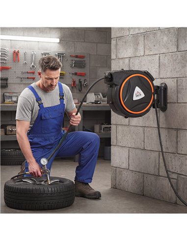 HOMCOM Auto Rewind Hose Reel, Retractable Air Hose Reel 15 m and 1.5 m, 150 Bar with 1/4" BSPT Connector, Black