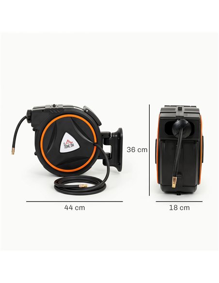 HOMCOM Auto Rewind Hose Reel, Retractable Air Hose Reel 15 m and 1.5 m, 150 Bar with 1/4" BSPT Connector, Black - pic 211932 | FastDaddyshop