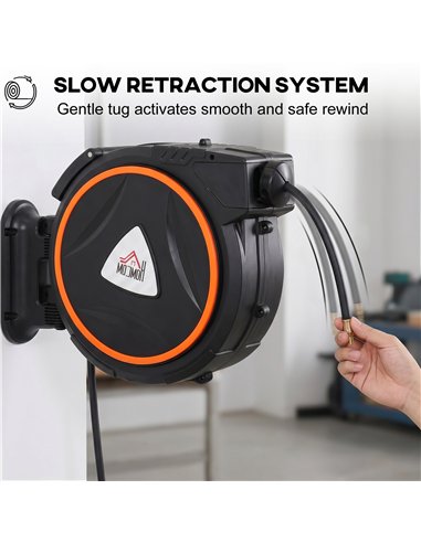 HOMCOM Auto Rewind Hose Reel, Retractable Air Hose Reel 15 m and 1.5 m, 150 Bar with 1/4" BSPT Connector, Black