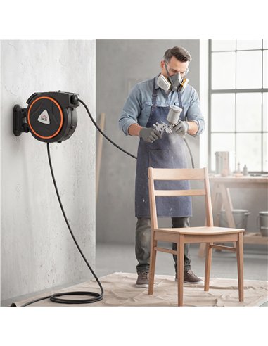 HOMCOM Auto Rewind Hose Reel, Retractable Air Hose Reel 15 m and 1.5 m, 150 Bar with 1/4" BSPT Connector, Black