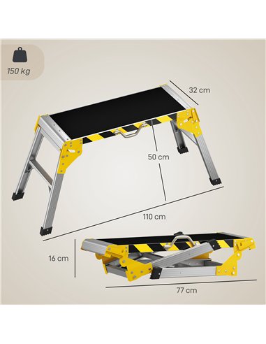 HOMCOM Work Bench, Foldable Aluminium Alloy Tool Stand with Handle, Non Slip, 150 kg, 110 x 32 x 50 cm