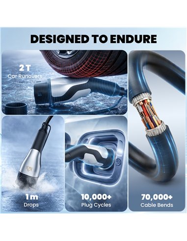 HOMCOM Type 2 EV Charging Cable, 22kW, 32A, Mode 3, 3-Phase, 10m Type 2 to Type 2 EV Extension Cable for EVs, PHEVs
