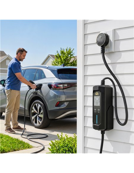 HOMCOM EV Charger Type 2 to 3 Pin Plug, 10 m, 2.8 kW, 6-13 A, Electric Car Charger Type 2 Charging Cable w/ 1-12 h Time Delay - pic 211958 | FastDaddyshop