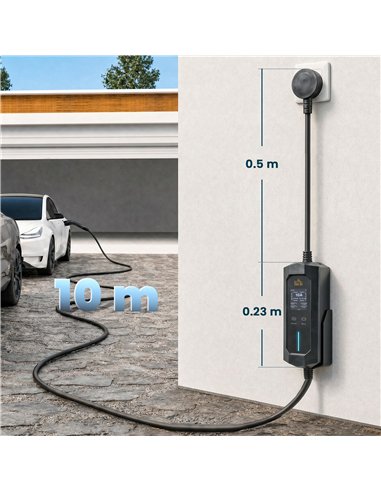 HOMCOM EV Charger Type 2 to 3 Pin Plug, 10 m, 2.8 kW, 6-13 A, Electric Car Charger Type 2 Charging Cable w/ 1-12 h Time Delay
