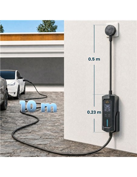 HOMCOM EV Charger Type 2 to 3 Pin Plug, 10 m, 2.8 kW, 6-13 A, Electric Car Charger Type 2 Charging Cable w/ 1-12 h Time Delay - pic 211959 | FastDaddyshop
