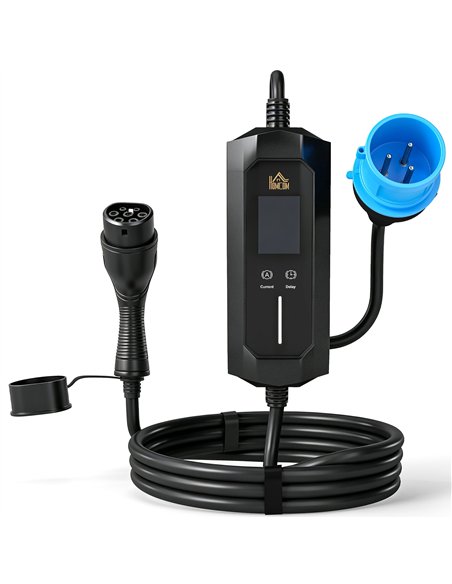 HOMCOM EV Charger 7kW Type 2 to CEE 32A Plug with UK Adapter, 10 m, 6-32A, Electric Car Charger w/ 1-12 h Time Delay - pic 211966 | FastDaddyshop