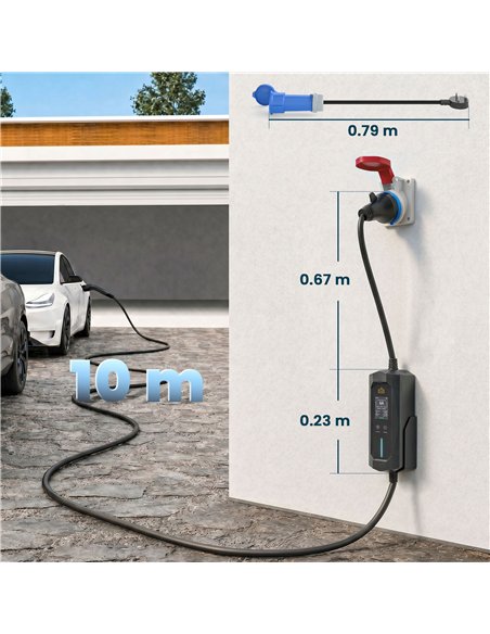 HOMCOM EV Charger 7kW Type 2 to CEE 32A Plug with UK Adapter, 10 m, 6-32A, Electric Car Charger w/ 1-12 h Time Delay - pic 211968 | FastDaddyshop