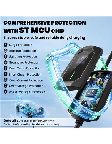 HOMCOM EV Charger 7kW Type 2 to CEE 32A Plug with UK Adapter, 10 m, 6-32A, Electric Car Charger w/ 1-12 h Time Delay