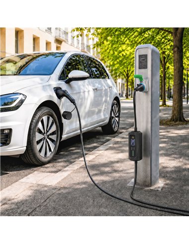 HOMCOM EV Charger 7kW Type 2 to CEE 32A Plug with UK Adapter, 10 m, 6-32A, Electric Car Charger w/ 1-12 h Time Delay