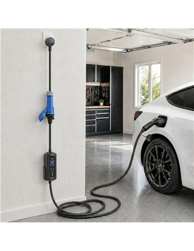 HOMCOM EV Charger 7kW Type 2 to CEE 32A Plug with UK Adapter, 10 m, 6-32A, Electric Car Charger w/ 1-12 h Time Delay