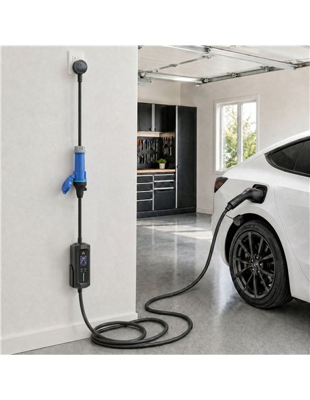 HOMCOM EV Charger 7kW Type 2 to CEE 32A Plug with UK Adapter, 10 m, 6-32A, Electric Car Charger w/ 1-12 h Time Delay - pic 211974 | FastDaddyshop