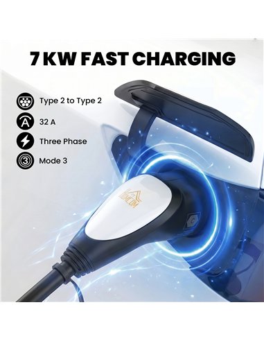 HOMCOM Type 2 EV Charging Cable, 7kW, 32A, Mode 3, 1-Phase, 10m Type 2 to Type 2 EV Extension Cable for EVs, PHEVs