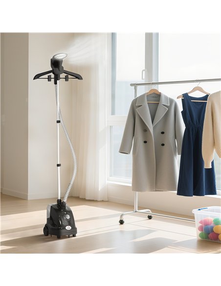 HOMCOM Clothes Steamer with Adjustable Pole Clothes Steamer 11 Steam Levels 41-110 cm Black - pic 211985 | FastDaddyshop