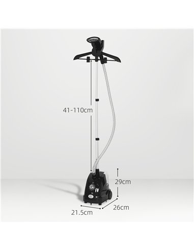 HOMCOM Clothes Steamer with Adjustable Pole Clothes Steamer 11 Steam Levels 41-110 cm Black