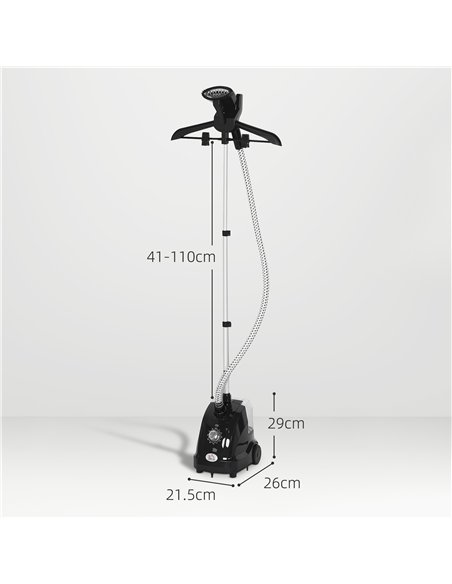 HOMCOM Clothes Steamer with Adjustable Pole Clothes Steamer 11 Steam Levels 41-110 cm Black - pic 211986 | FastDaddyshop