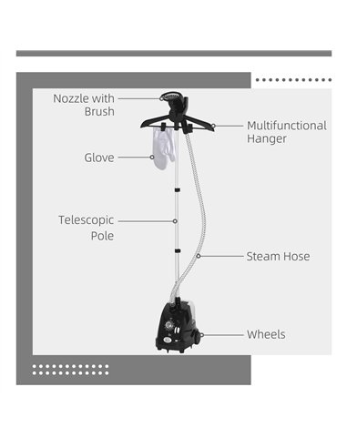 HOMCOM Clothes Steamer with Adjustable Pole Clothes Steamer 11 Steam Levels 41-110 cm Black