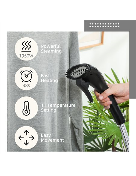 HOMCOM Clothes Steamer with Adjustable Pole Clothes Steamer 11 Steam Levels 41-110 cm Black - pic 211989 | FastDaddyshop