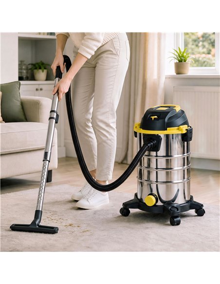 HOMCOM 1400W Vacuum Cleaner, 3-in-1 Wet and Dry Vacuum Cleaner with Blowing Mode and 30L Stainless Steel Tank, Yellow - pic 211994 | FastDaddyshop