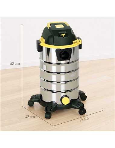 HOMCOM 1400W Vacuum Cleaner, 3-in-1 Wet and Dry Vacuum Cleaner with Blowing Mode and 30L Stainless Steel Tank, Yellow