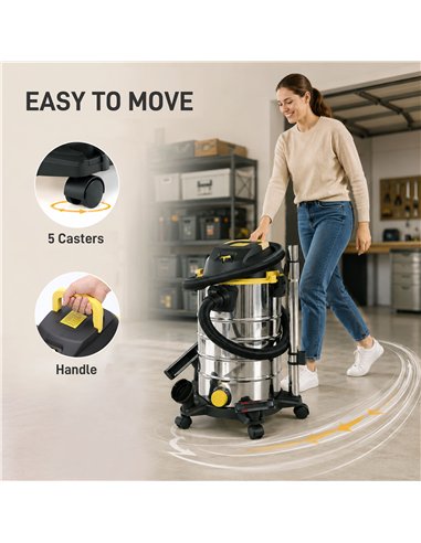 HOMCOM 1400W Vacuum Cleaner, 3-in-1 Wet and Dry Vacuum Cleaner with Blowing Mode and 30L Stainless Steel Tank, Yellow