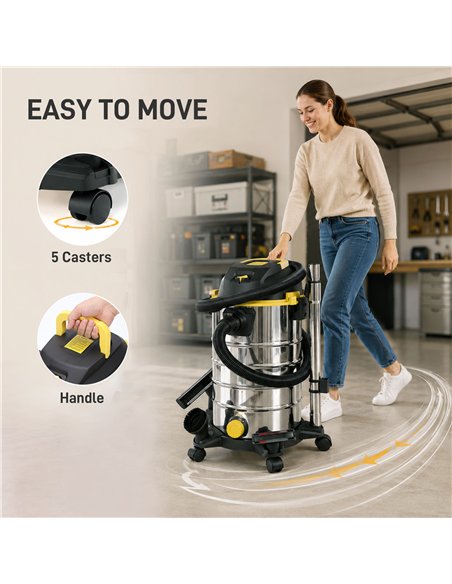 HOMCOM 1400W Vacuum Cleaner, 3-in-1 Wet and Dry Vacuum Cleaner with Blowing Mode and 30L Stainless Steel Tank, Yellow - pic 211998 | FastDaddyshop